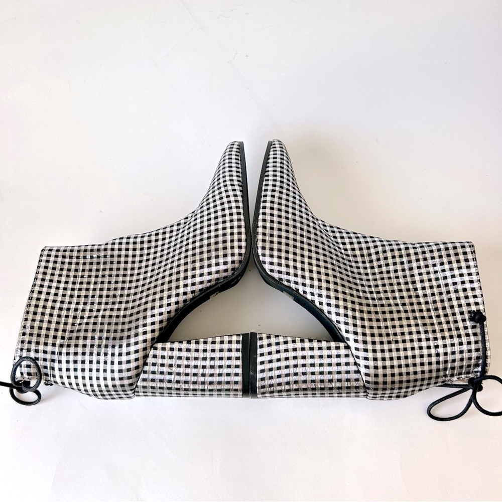 Anthropologie Metallic Check Pointed Toe Ankle Boot Silver Black Block Heel 36 - Picture 8 of 11